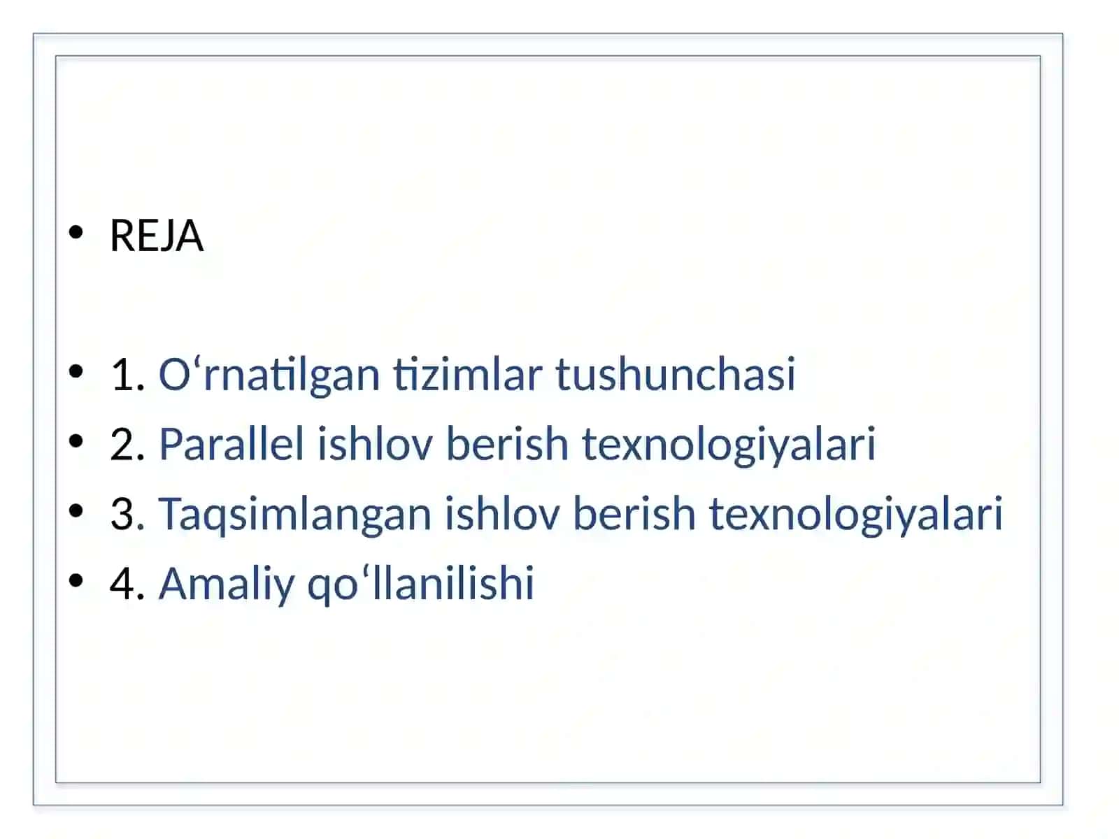 O‘rnatilgantizimlarda taqsimlangan va parallelishlov berish texnologiyalari 3