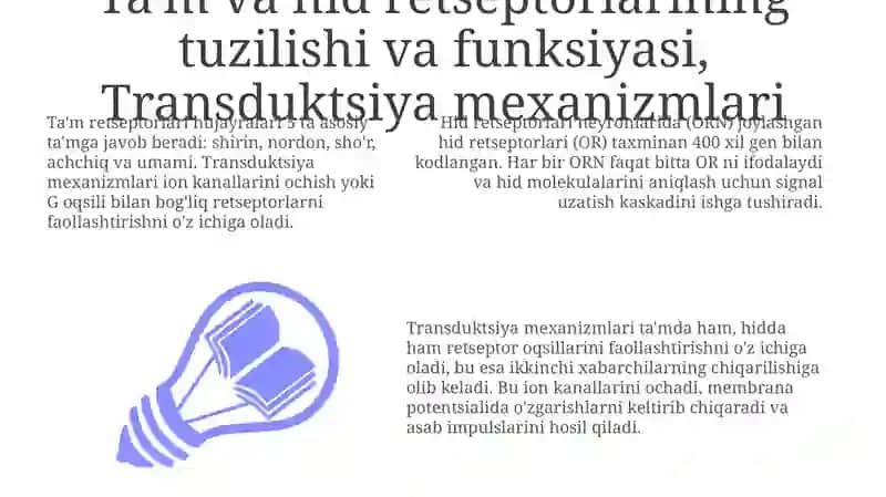 Ta'm va hid retseptorlarining tuzilishi va funksiyasi 3