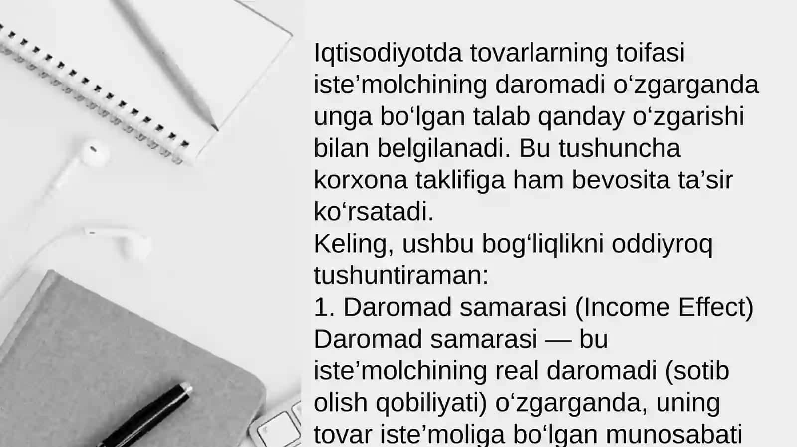 Past va oliy kategoriyali tavarlar uchun daromad samarasi, korxona taklifi 3
