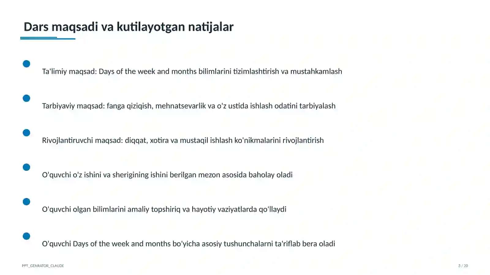 Days of the week and months (2-sinf) 3