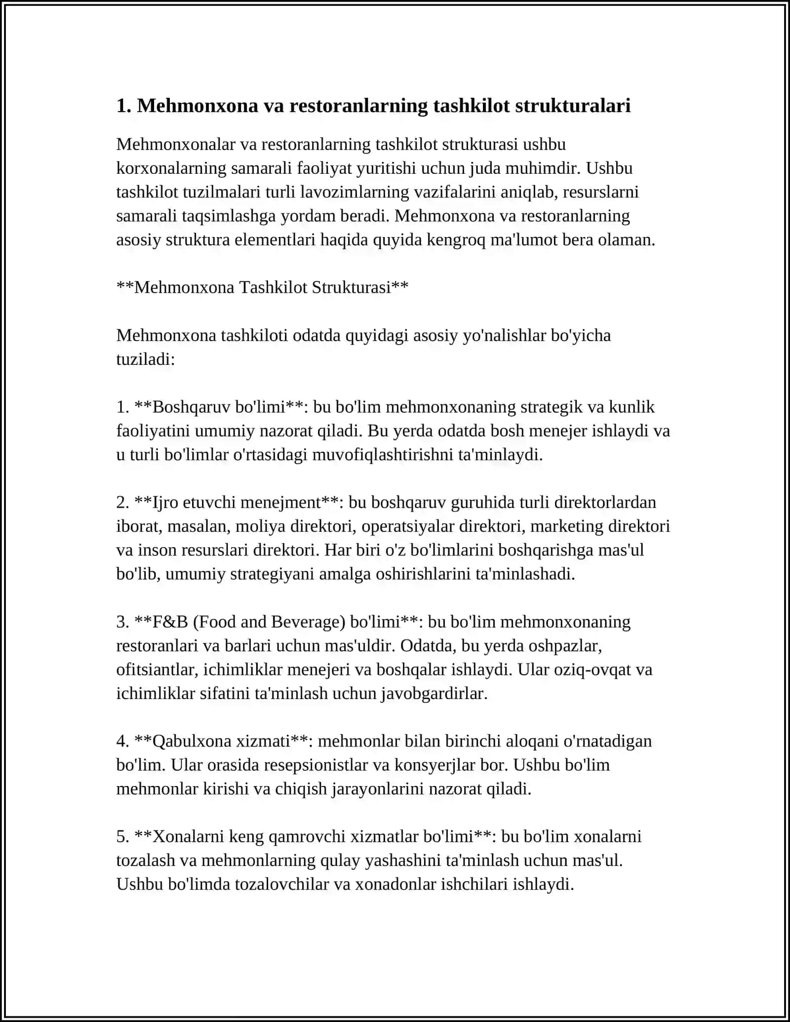 MEHMONXONA VA RESTORANLARNI TASHKILIY BOSHQARUV TUZILMASI 3