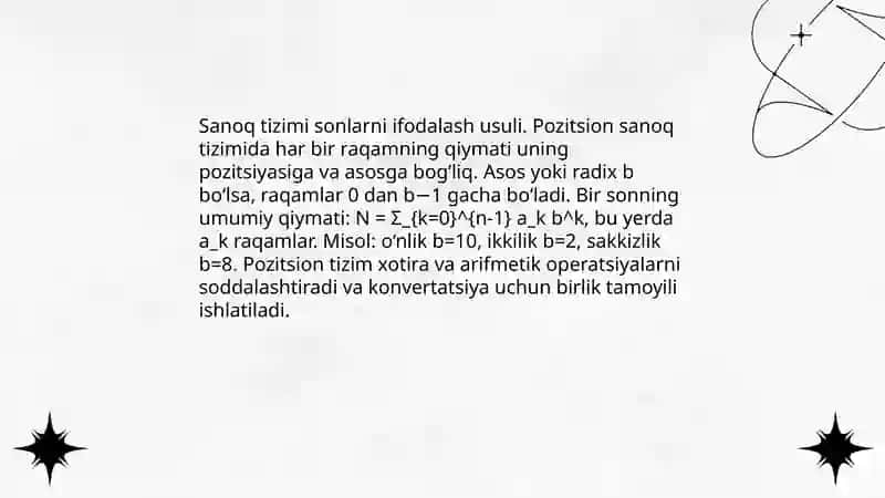 Sanoq sistema tushunchasi bir sanoq sistemasidan boshqa sanoq sistemasiga o'tish 3