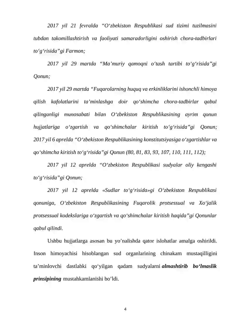 O'ZBEKISTON RESPUBLIKASIDA SUD - HUQUQ ISLOHOTLARINIING O'ZIGA XOS BELGILARI VA KONSTITUTSIYAVIY SUD ISHINI TAKOMILLASHTIRISH MASALALARI 3