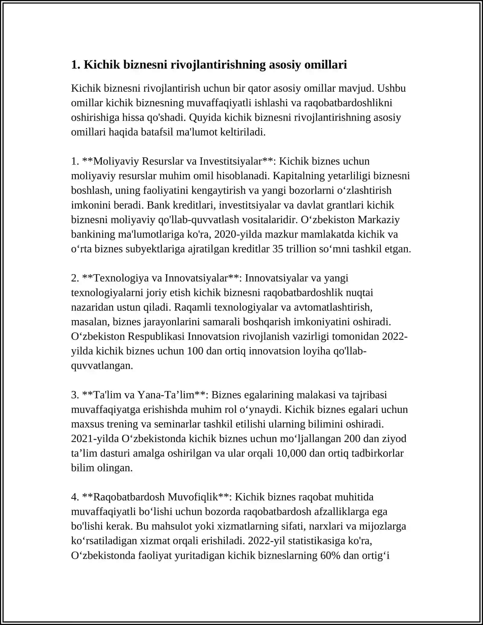 Kichik biznesni rivojlantirishning asosiy omillari 3