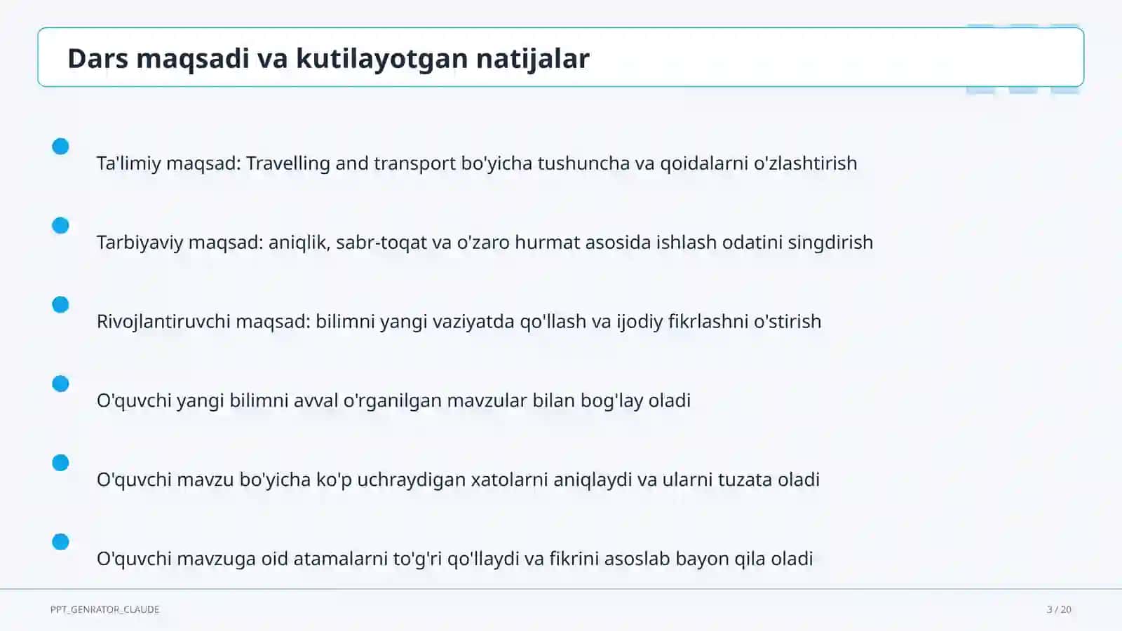 Travelling and Transport (6-sinf) 3