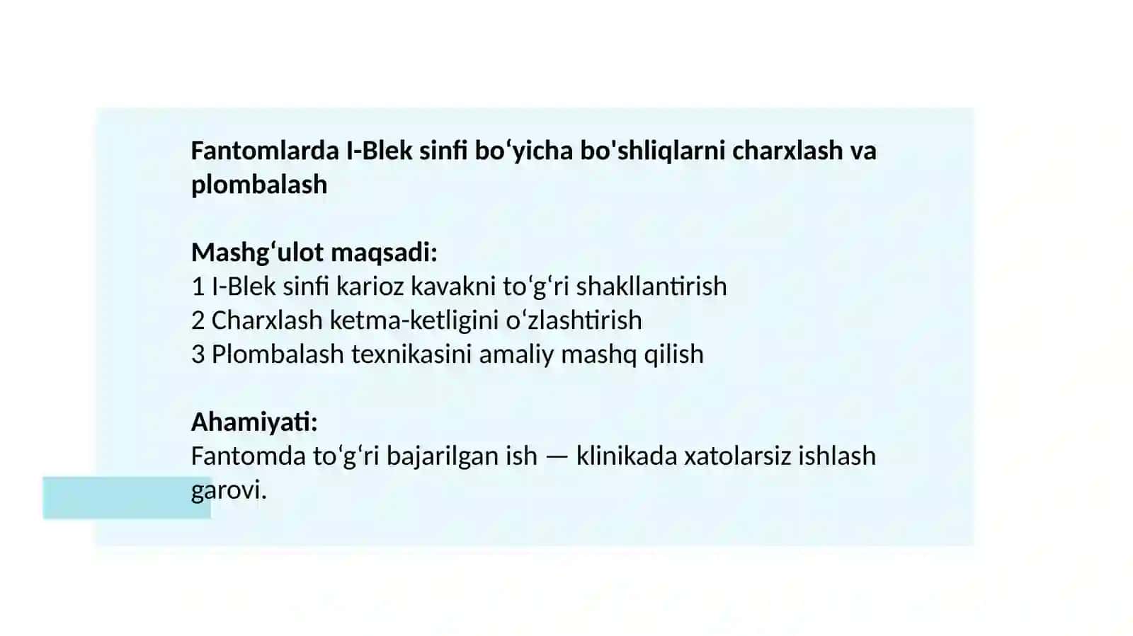 Fantomlarda I-Blek sinfi bo‘yicha bo'shliqlarni charxlash va plombalash 3