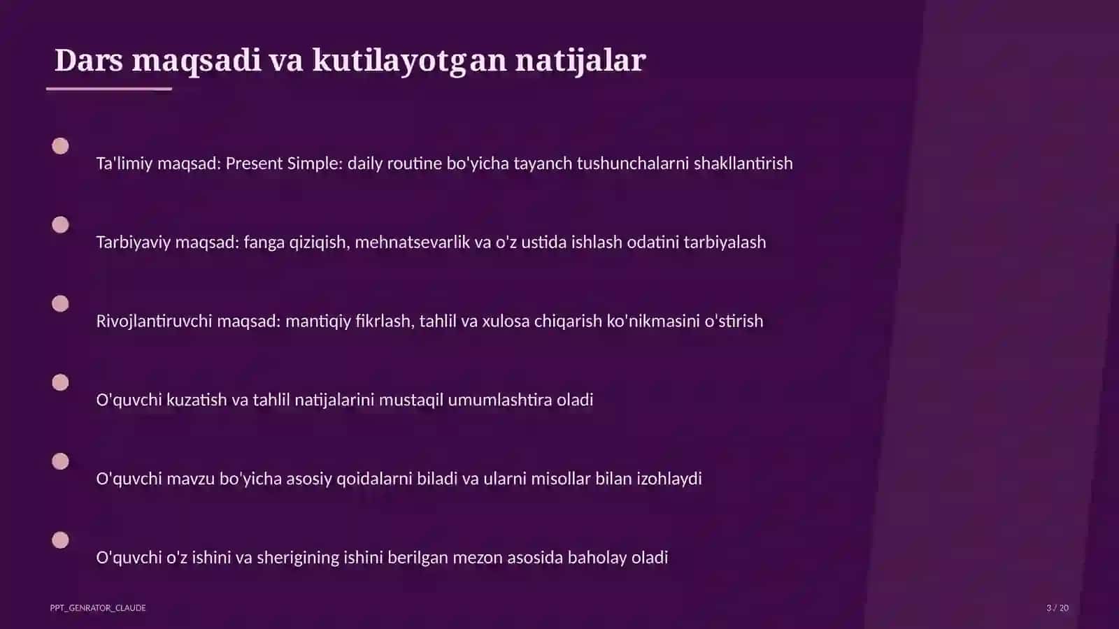 Present Simple: daily routine (3-sinf) 3