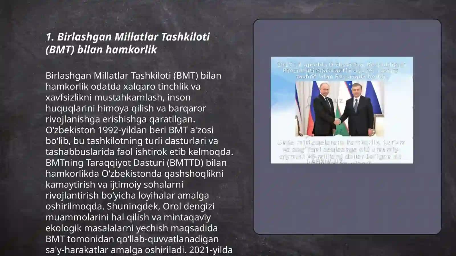 Birlashgan Millatlar Tashkiloti (BMT) bilan hamkorlik 3
