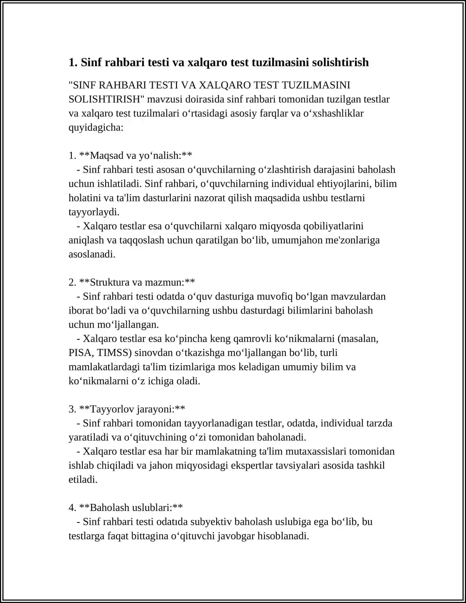 SINF RAHBARI TAYYORLAGAN TEST BILAN XALQARO TESINI TAQQOSLANG 3