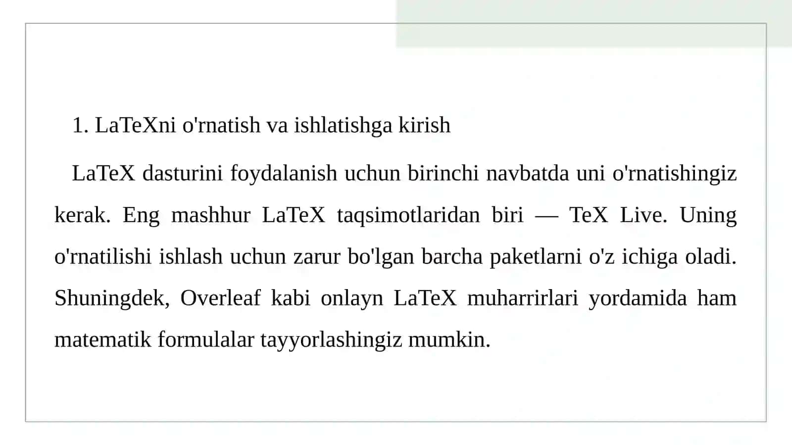 LaTeX dasturida matematik formulalar bilan ishlash 3