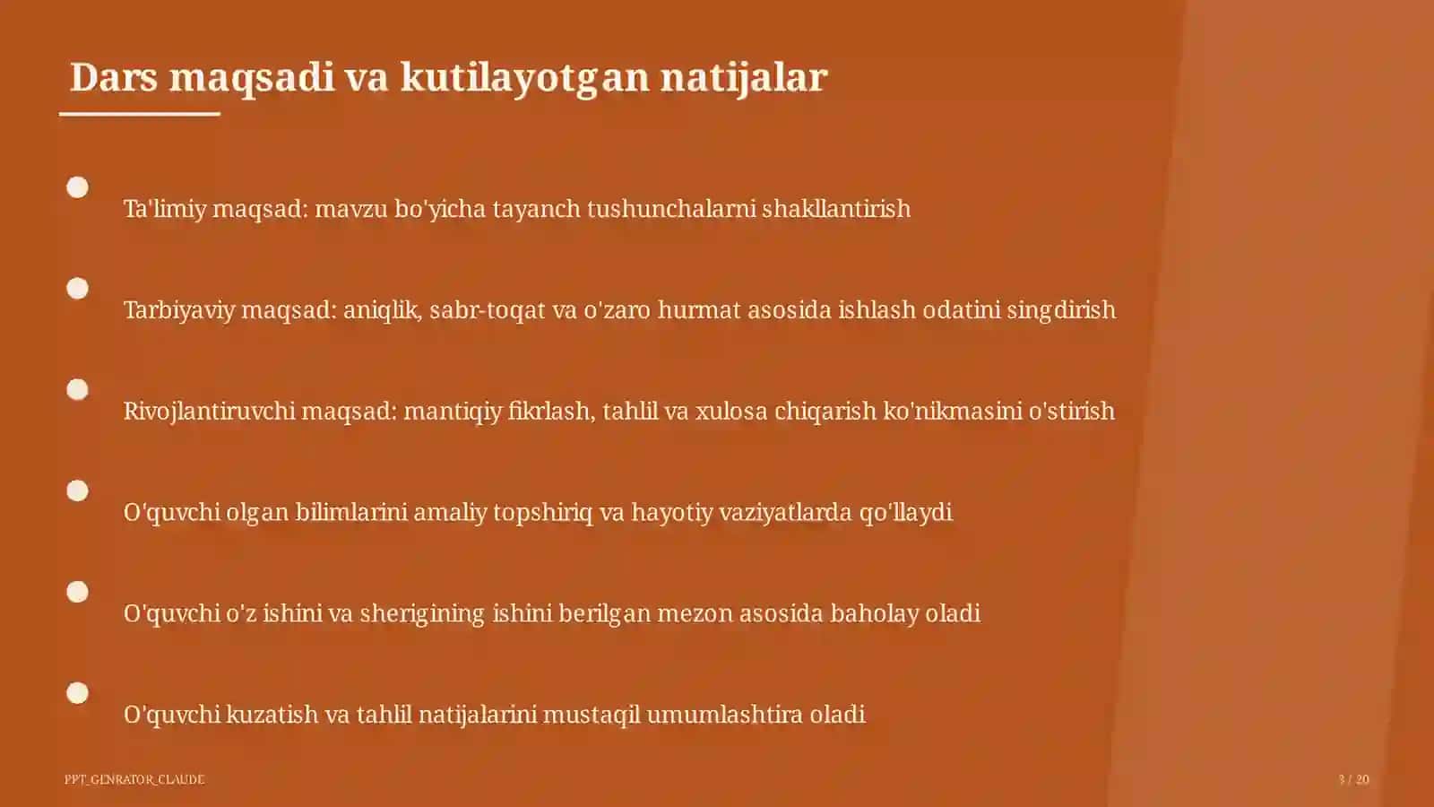 Sinf soati va tarbiyaviy tadbirlar (1– 11) — o'qituvchilar uchun 3