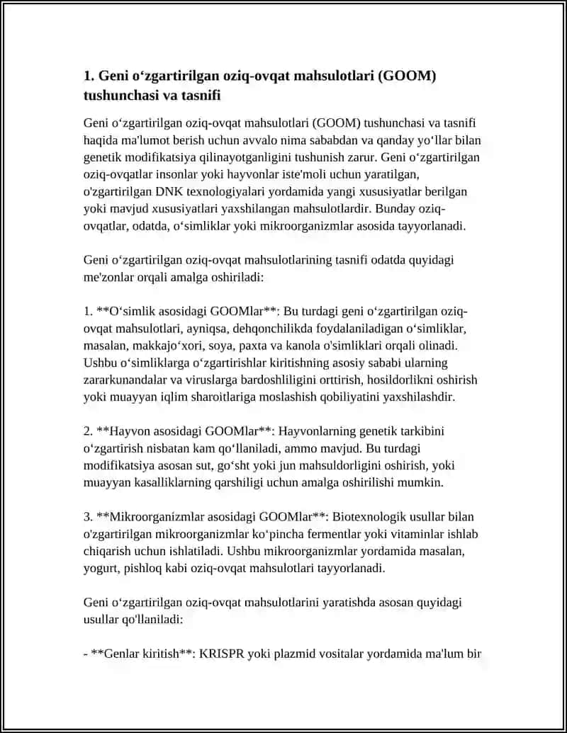 GENI OʻZGARTIRILGAN OZIQ-OVQAT MAHSULOTLARI VA ORGANIZMLAR 3