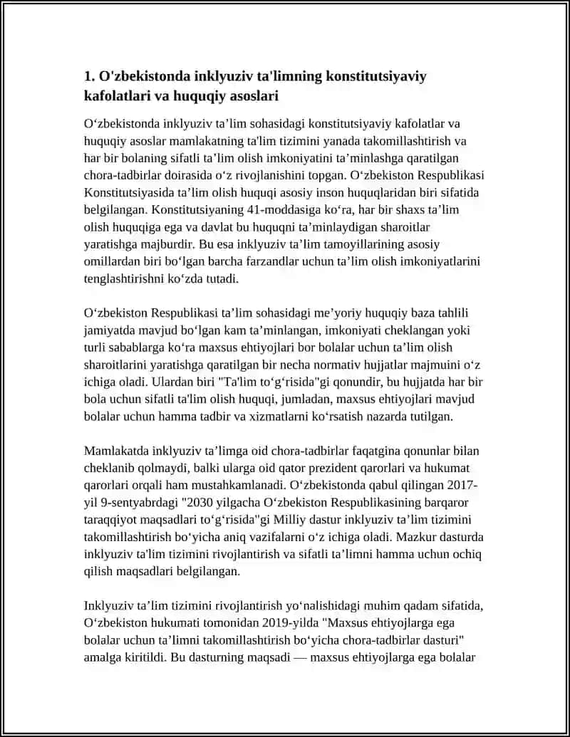 O'ZBEKISTONDA INKLUZIV TA'LIMNING ME'YORIY HUQUQIY BAZASINI TAHLIL QILISH 3