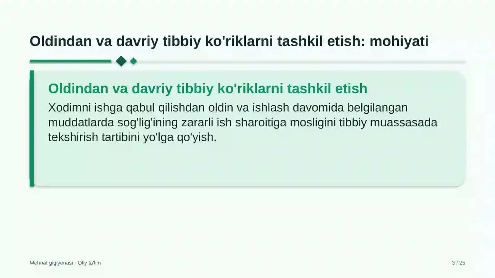 maxsus texnika parklarida oldindan va davriy tibbiy ko'riklarni tashkil etish 2957 3