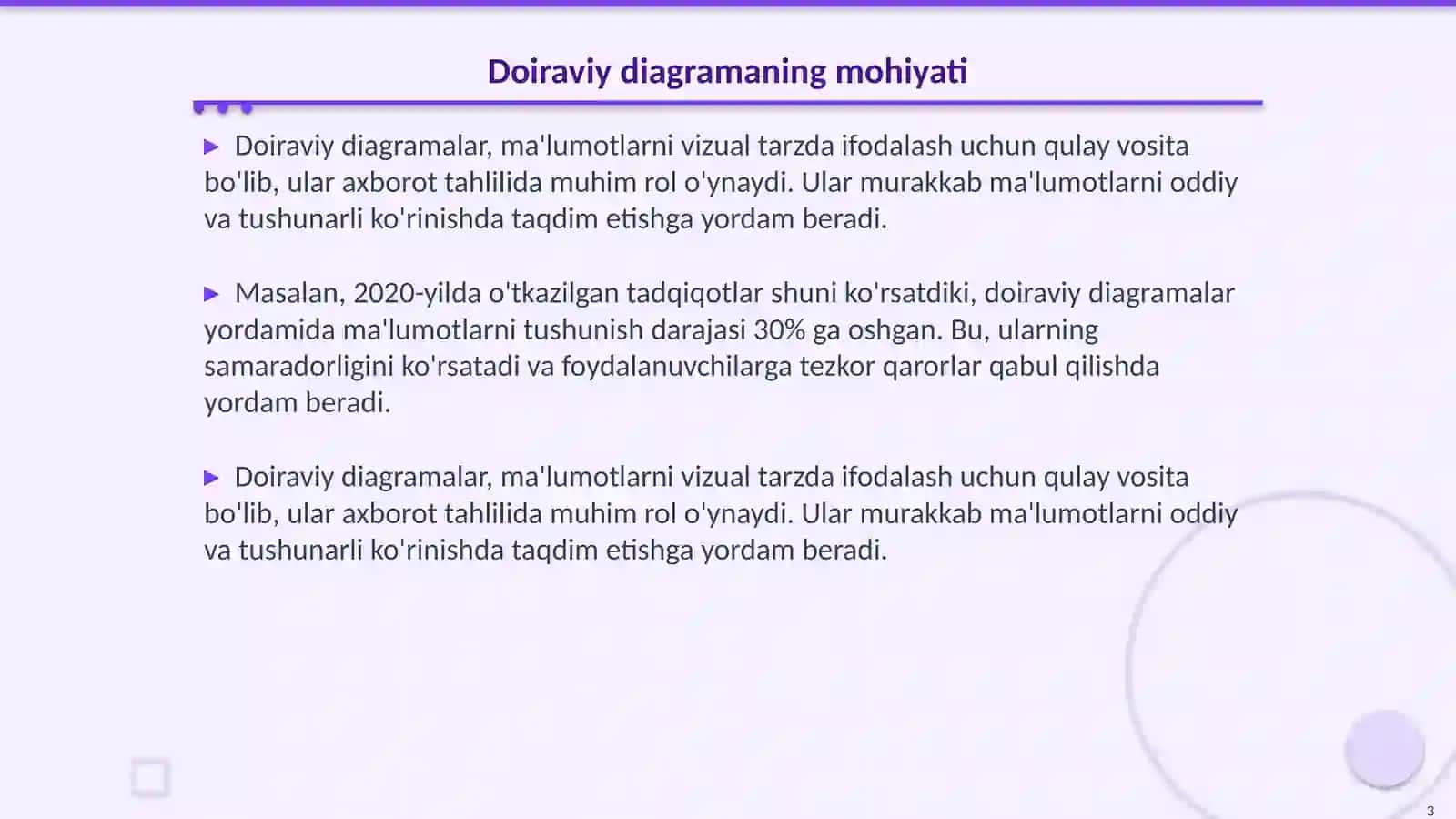 Doiraviy diagramalarda ma'lumotlarni tuzish usullari 3