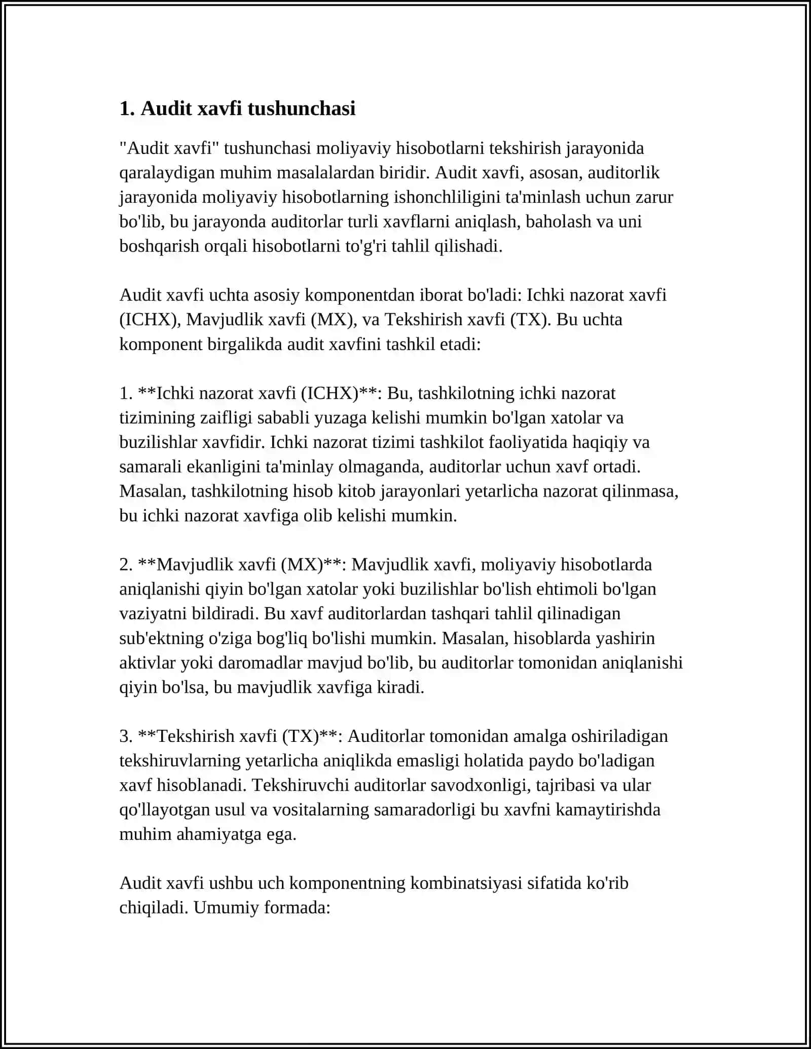 AUDIT RISKI VA MIJOZ ICHKI NAZORAT TIZIMINI OʻRGANISH 3