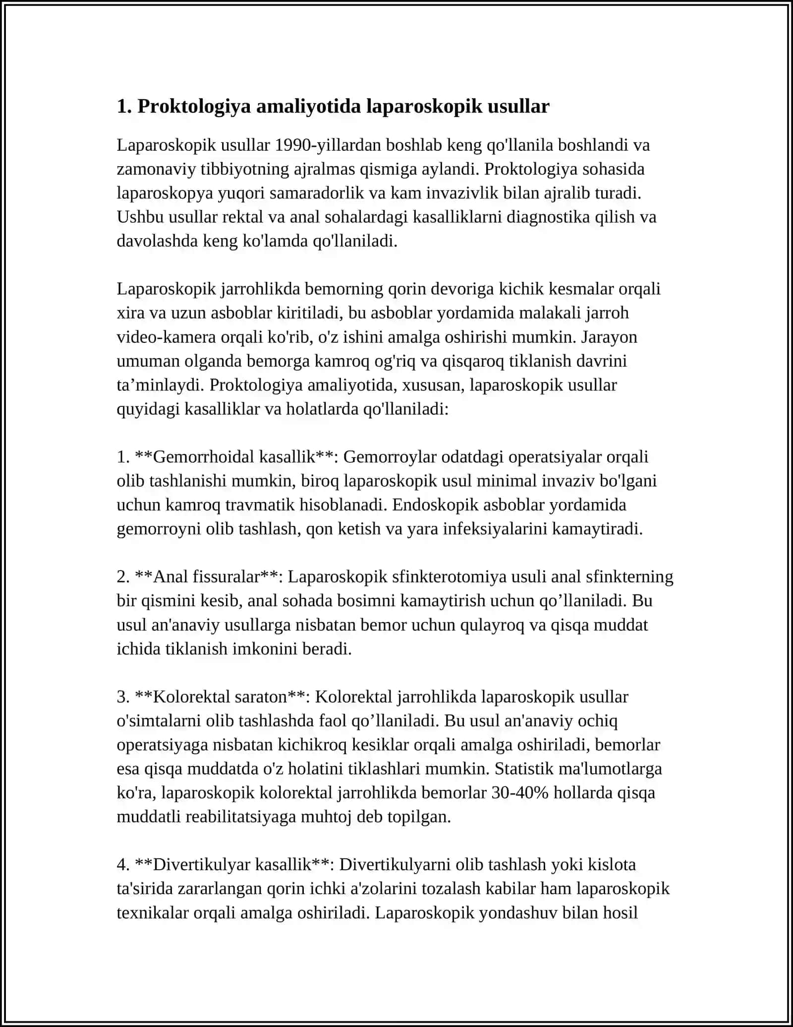 PROKTOLOGIYA AMALIYOTIDA QO'LLANILADIGAN ZAMONAVIY USULLAR.TOS TUBI PROLAPSI MUAMMOSI 3