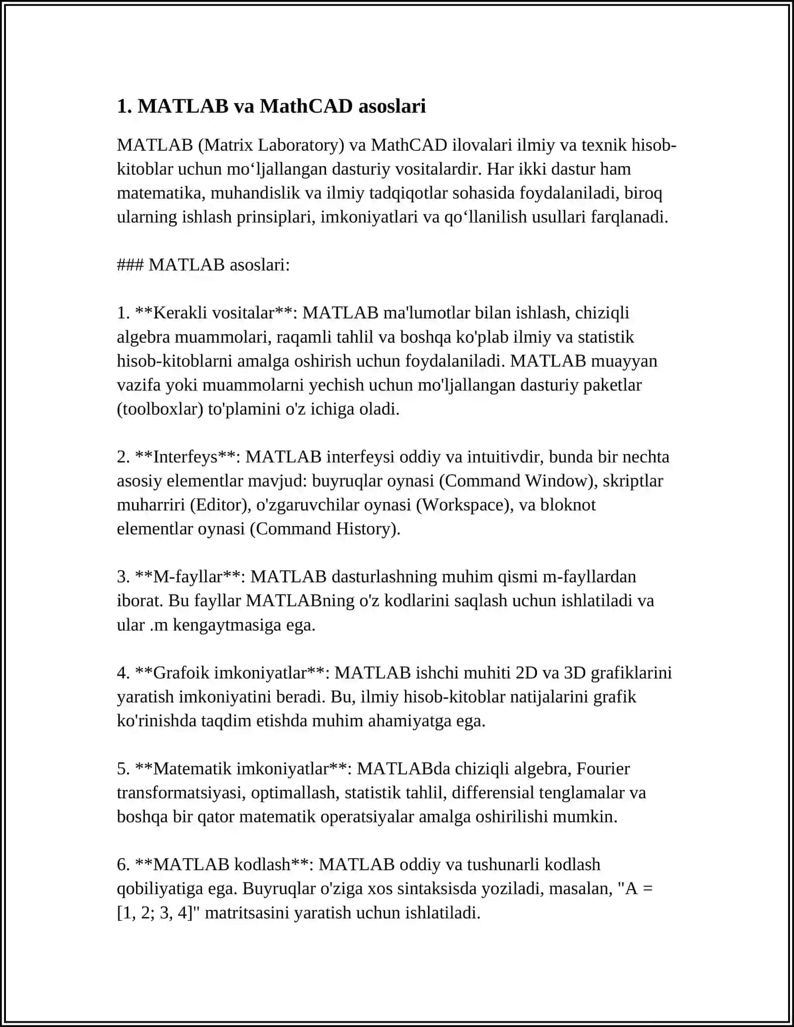 MATLAB va MathCAD asoslari 3