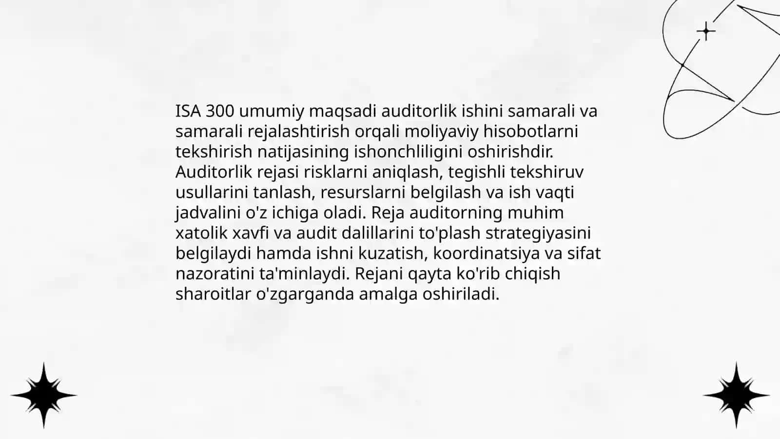 Auditorlik tekshiruvini rejalashtirish: ISA 300 "Planning an Audit of Financial Statements" talablari asosida 3