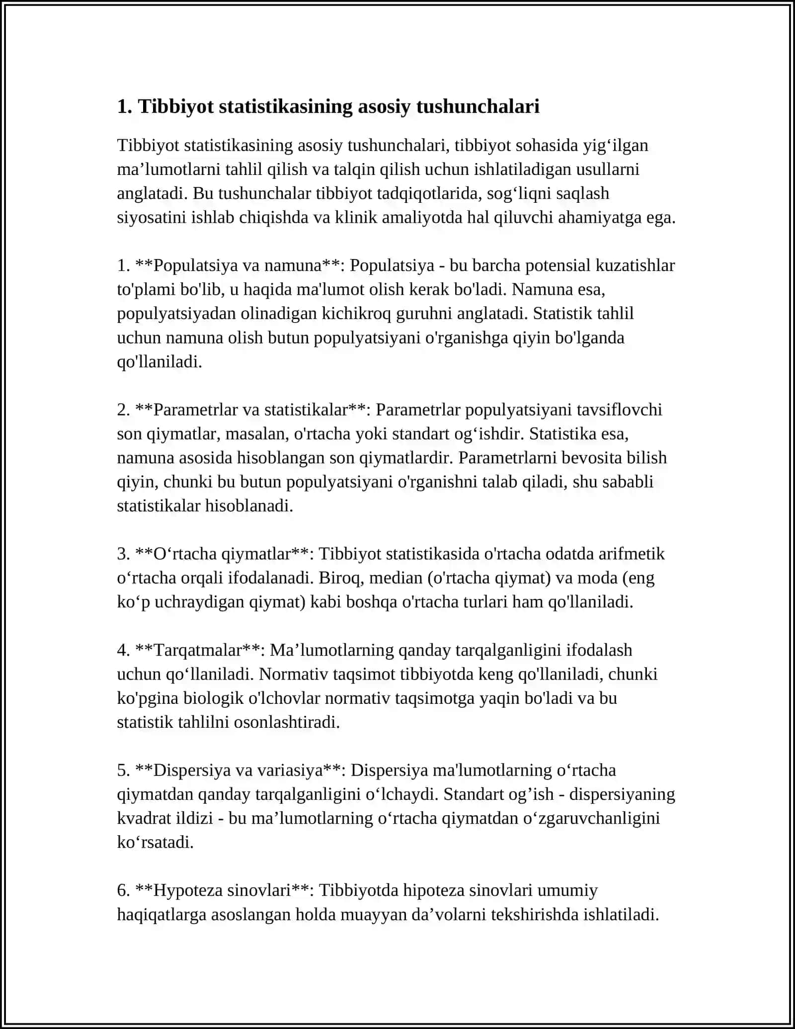 TIBBIYOT STATISTIKASI JAMOAT SALOMATLIGI VA SOʻGʻLIGʻINI SAQLASH BOSHQARISH FANIDAN 3
