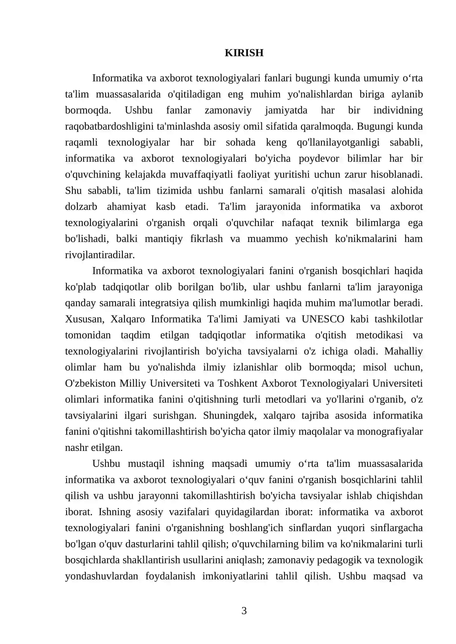 Umumiy oʻrta ta'lim muassasalarida informatika va axborot texnologiyalari oʻquv fanini oʻrganish bosqichlari 3