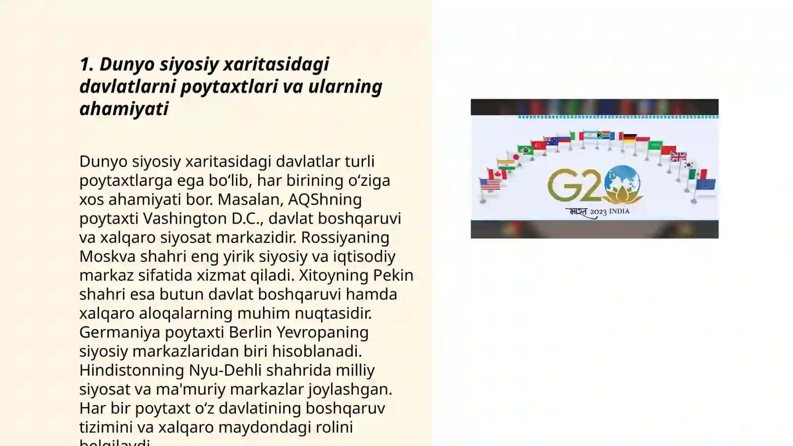 Dunyo siyosiy xaritasidagi davlatlarni poytaxtlari va ularning ahamiyati 3