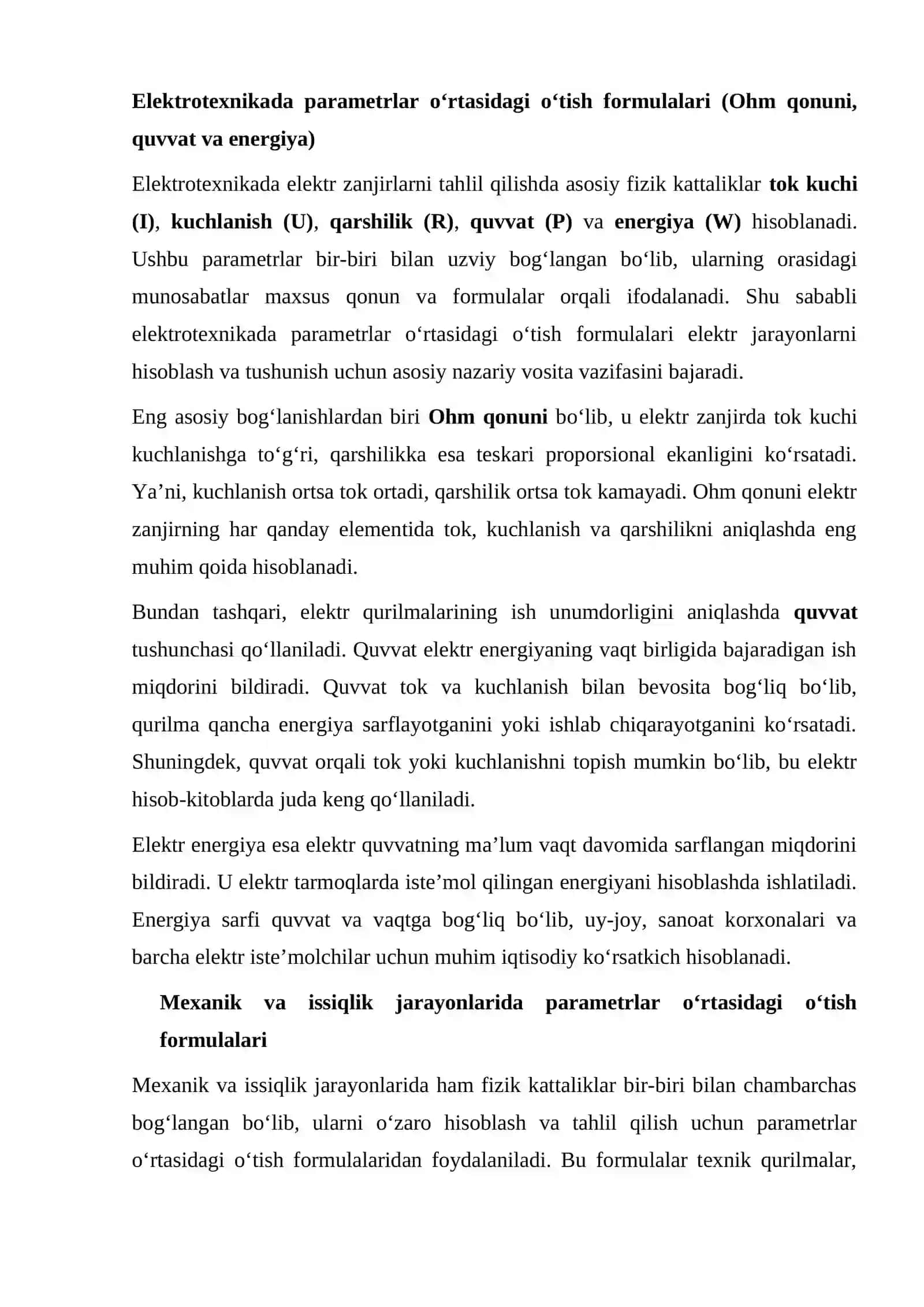 Parametrlar o'rtasidagi o'tish formulalari 3