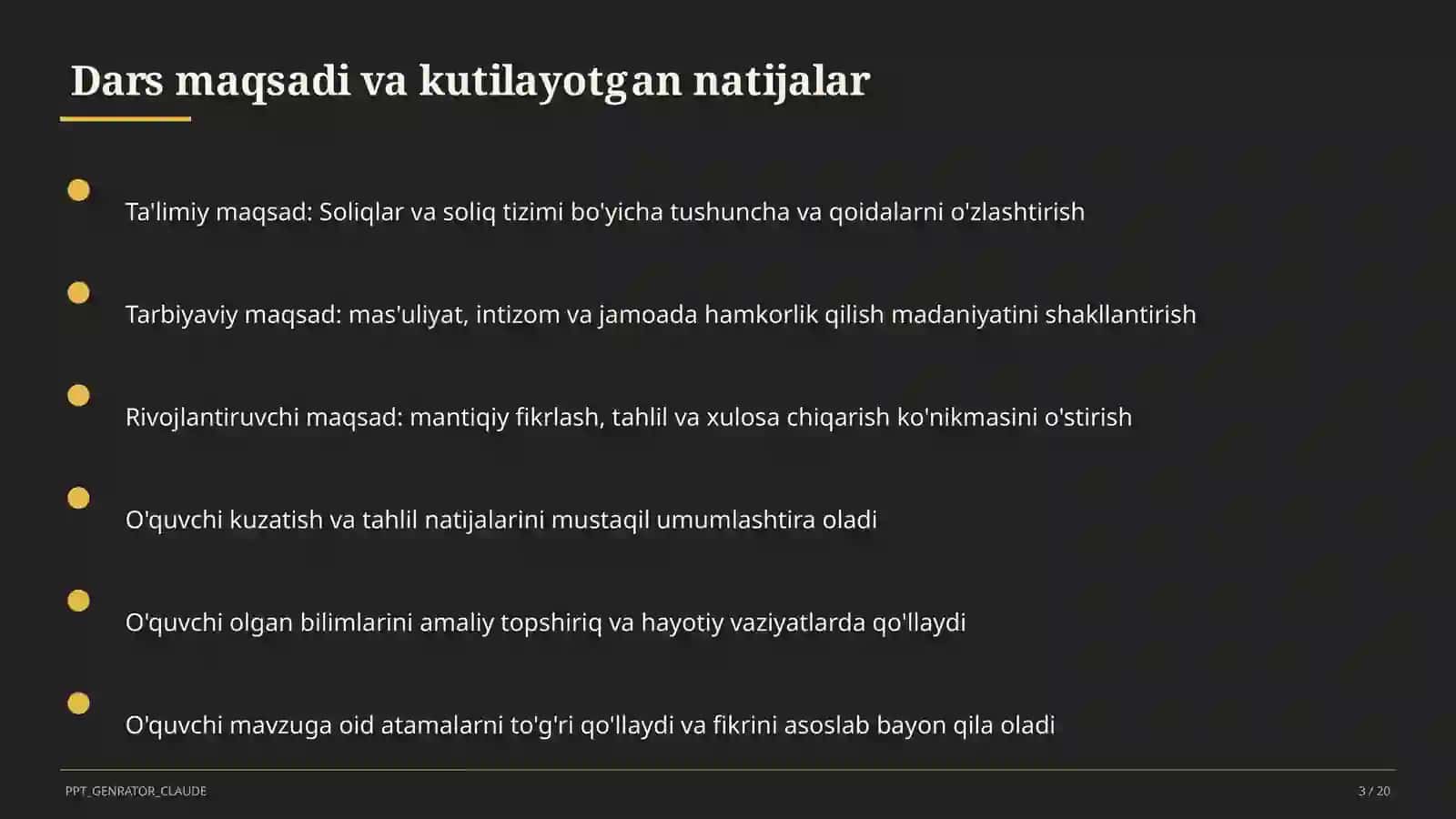 Soliqlar va soliq tizimi (10-sinf) Huquq va iqtisodiyot asoslari (9– 11) — o'qituvchilar uchun 3