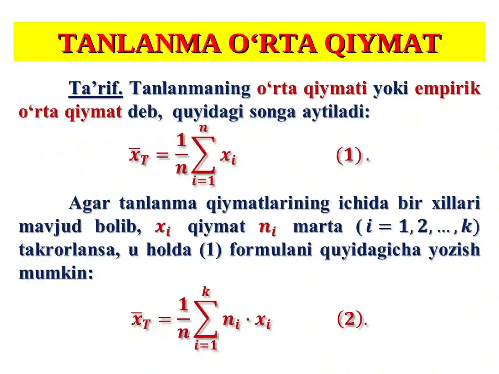 MAVZU:  STATISTIK BAHOLAR VA ULARNING XOSSALARI 3