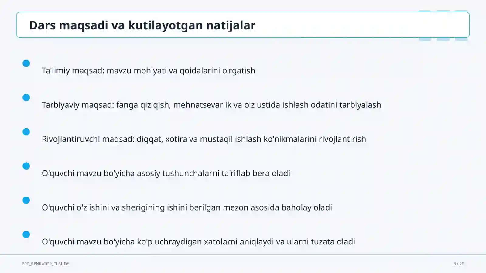 Blum taksonomiyasi va o'quv maqsadlari 3