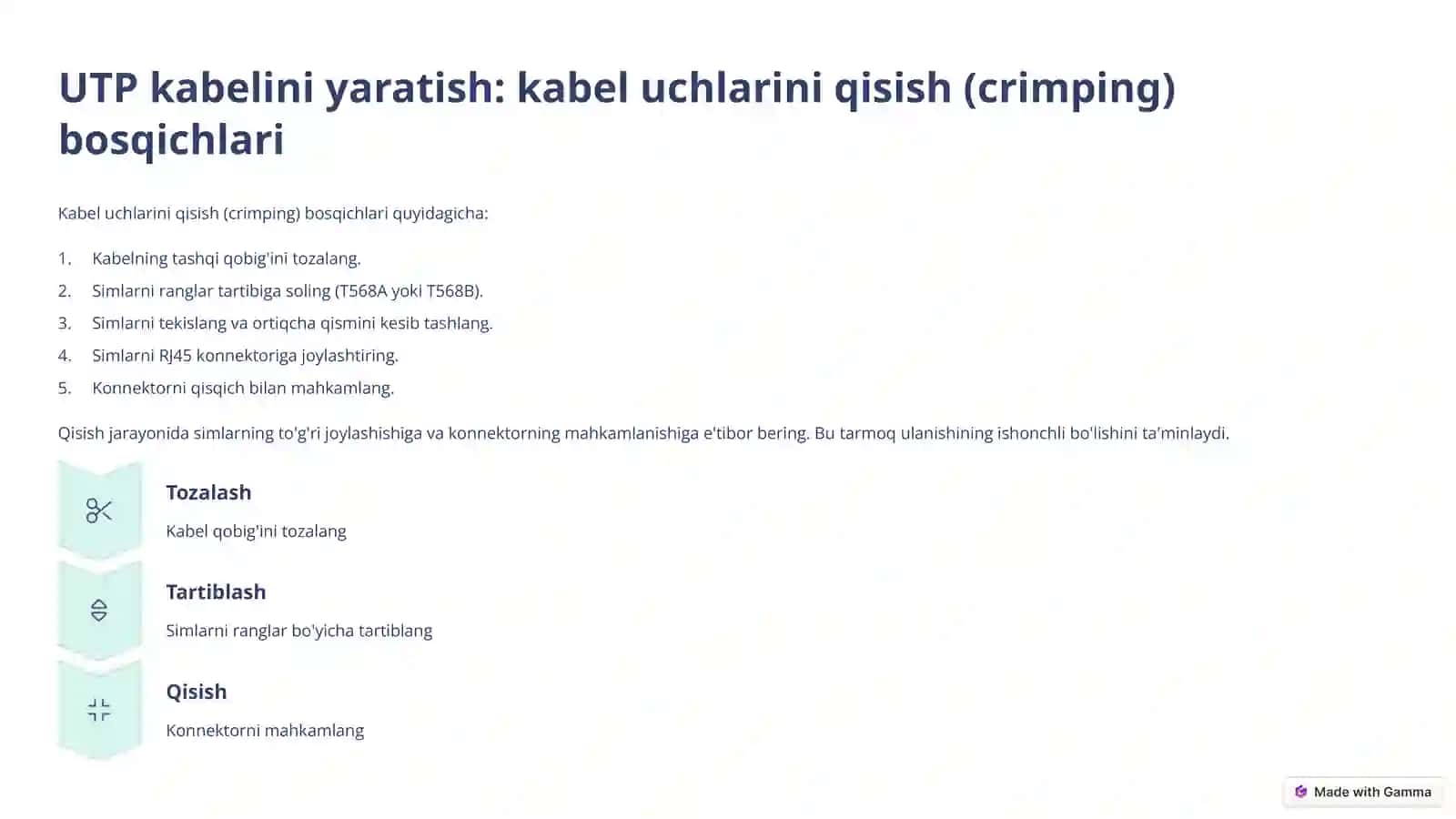Tarmoq kabеllarini hosil qilish va sozlash bo'yicha qo'llanma 3