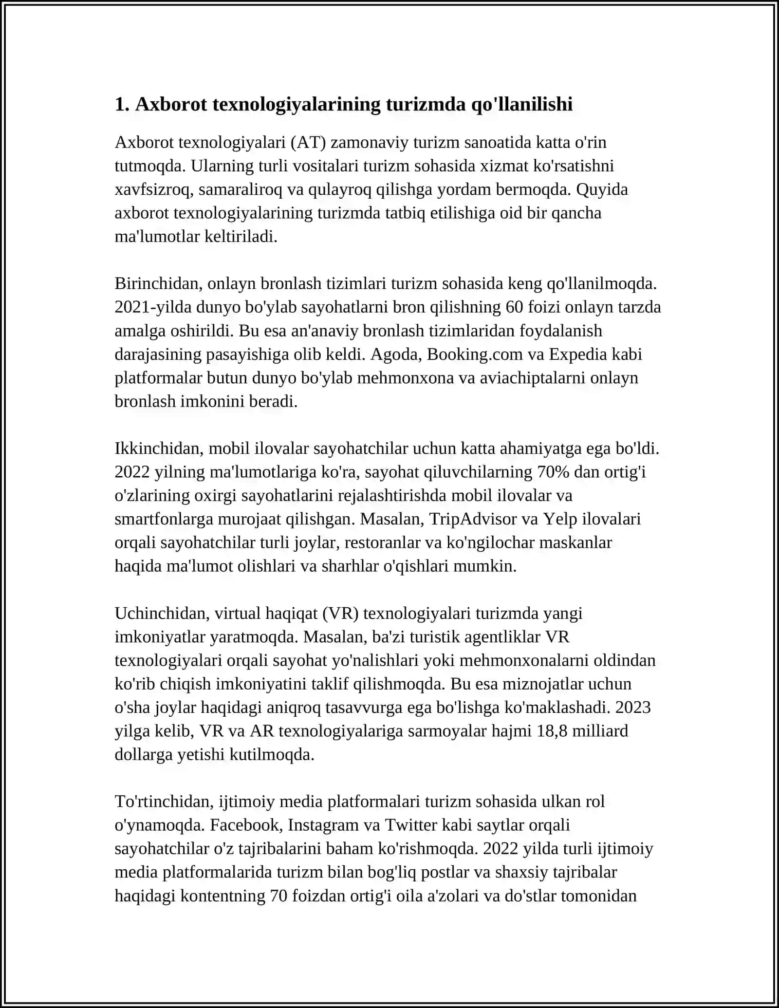 TURIZM SOHASIDAGI AXBOROT TEXNOLOGIYALARI VA ULARNING ROLI 3