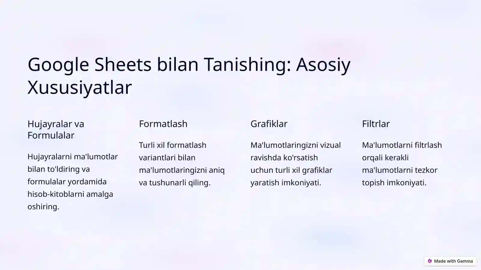 Google Sheets Imkoniyatlari 3