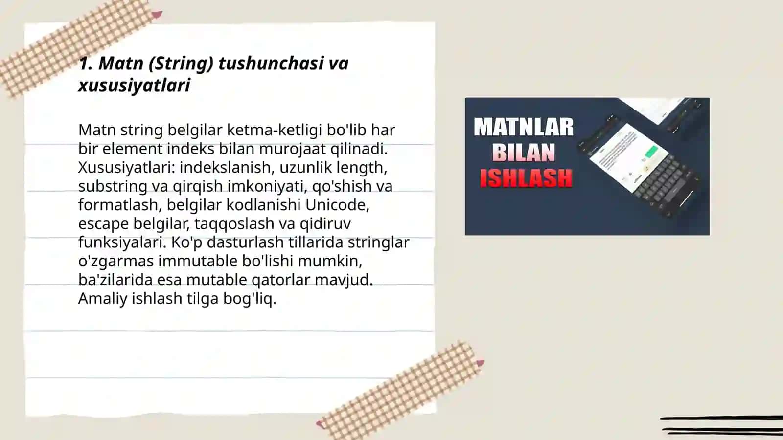 Matnlar(Strings) bilan ishlash 3