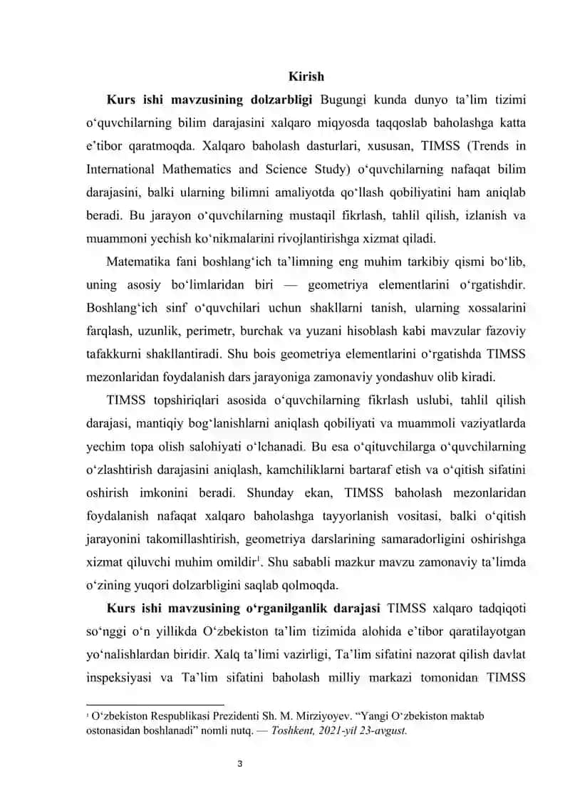 Geometriya elementlarini oʻrgatishdagi TIMSS baholash mezonidan foydalanish.      Geometriya elementlarini oʻrgatishdagi TIMSS baholash mezonidan foydalanish 3