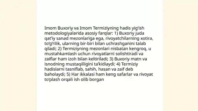 Imom Buxoriy va Imom Termiziyning hadis ilmiga qo'shgan hissalarini qiyosiy tahlil 3