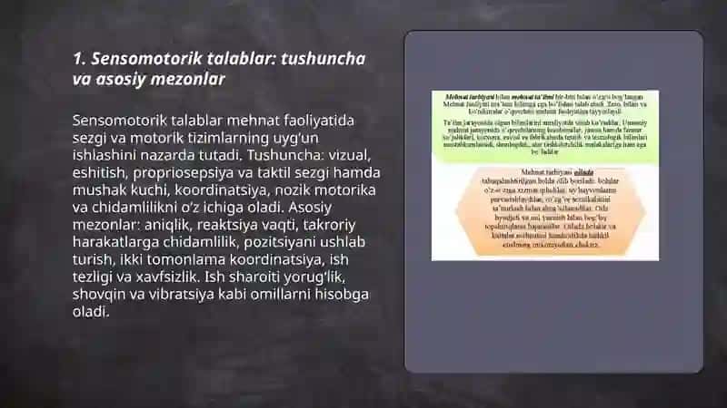 Mehniyat faoliyatida sensomotorik talablar 3