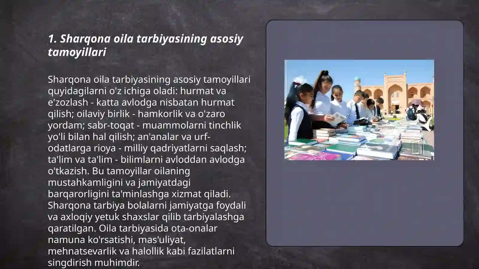 Sharqona oila tarbiyasi- milliy qadriyatlar sifatida. Didaktika- ta'lim nazariyasi. Pedagogik jarayon 3
