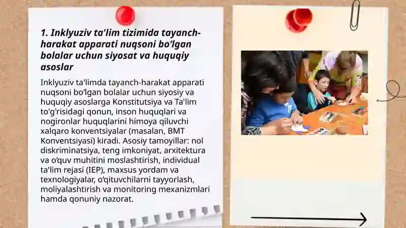 Tayanch-harakat apparatida nuqsoni bo'lgan bolalar uchun inklyuziv ta'lim strategiyalari va ularni amalga oshirish shart-sharoitlari 3