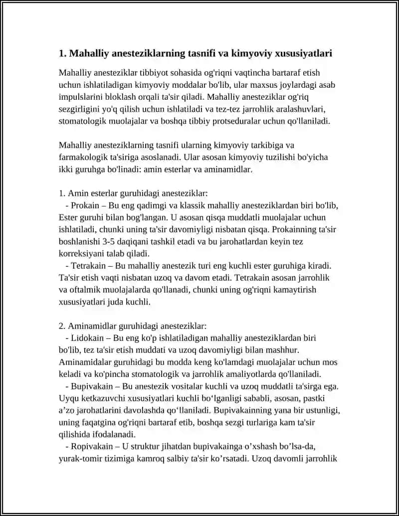 MAHALLIY ANESTETIKLAR. EKSPERIMENTDA MAHALLIY ANESTETIKLARNI QÓLLASH UCHUN MODELLARNI TANLASH 3