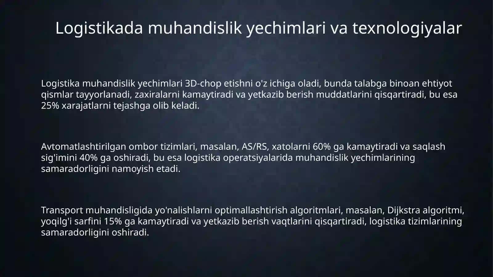 Logistikaning texnika va texnologiya fanlari bilan oʻzaro aloqadorligi 3