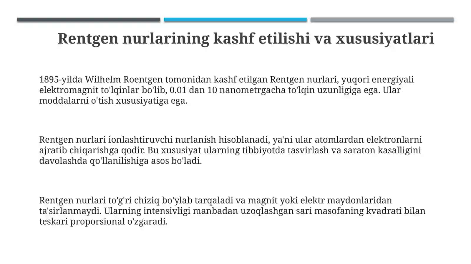 Rentgen nurlari.Mutlaqo qora jism muommosi 3