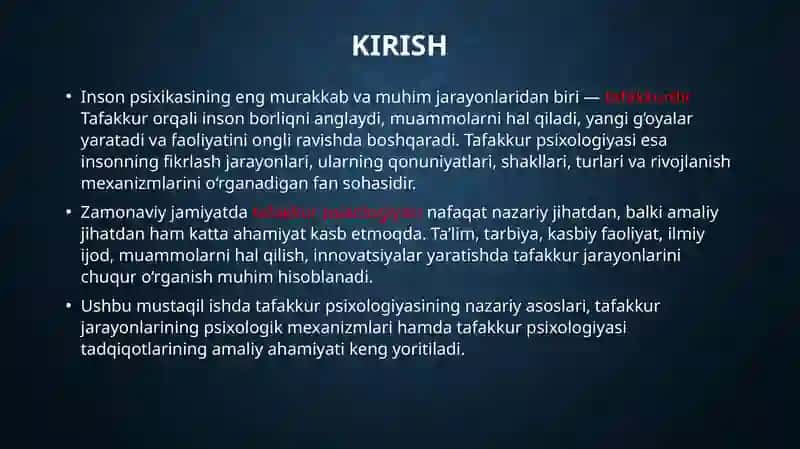 Tafakkur psixologiyasi sohasida ishlarning nazariy va amaliy hamiyati 3