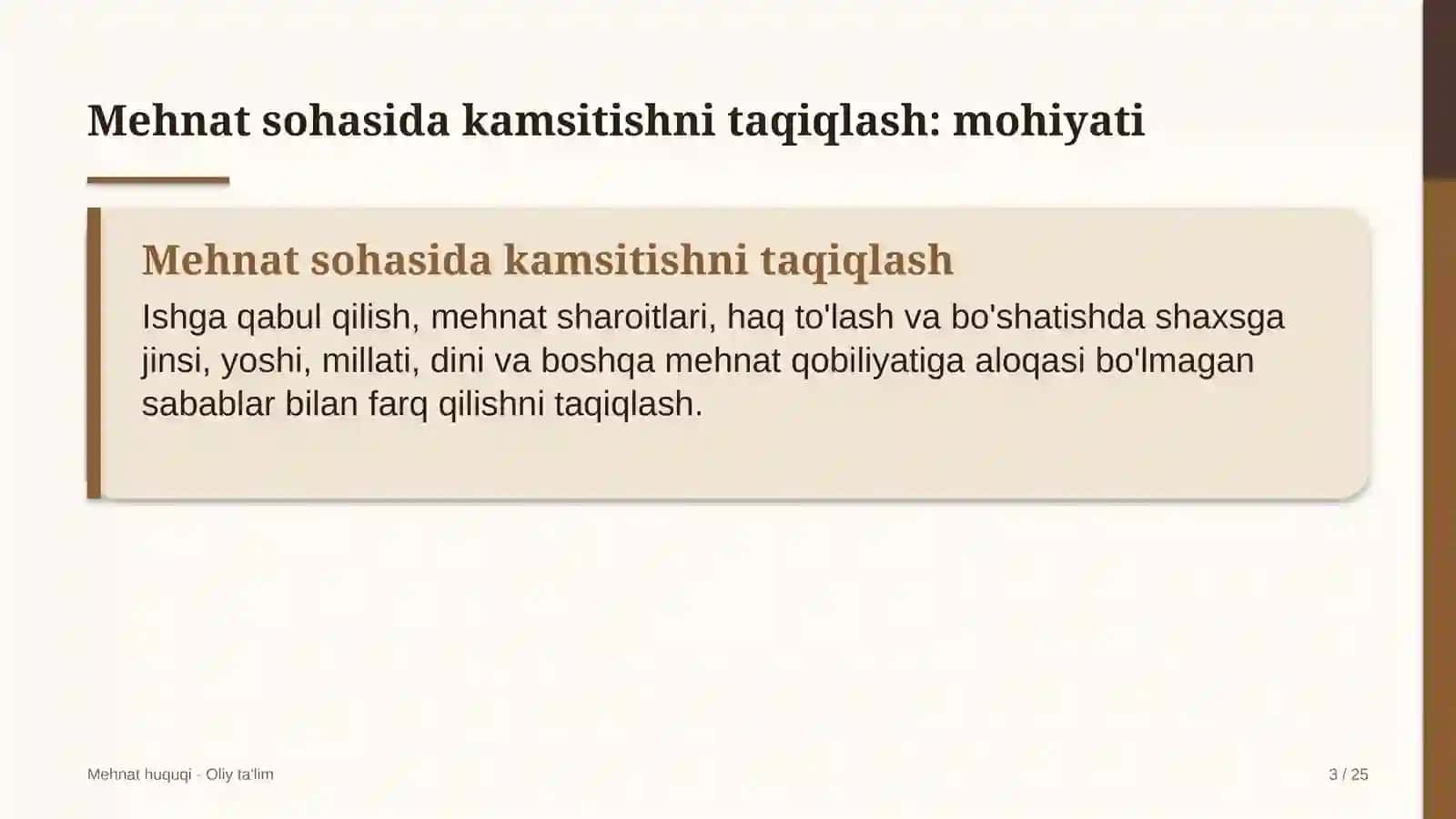 Dam olish maskanlarida mehnat sohasida kamsitishni taqiqlash 3