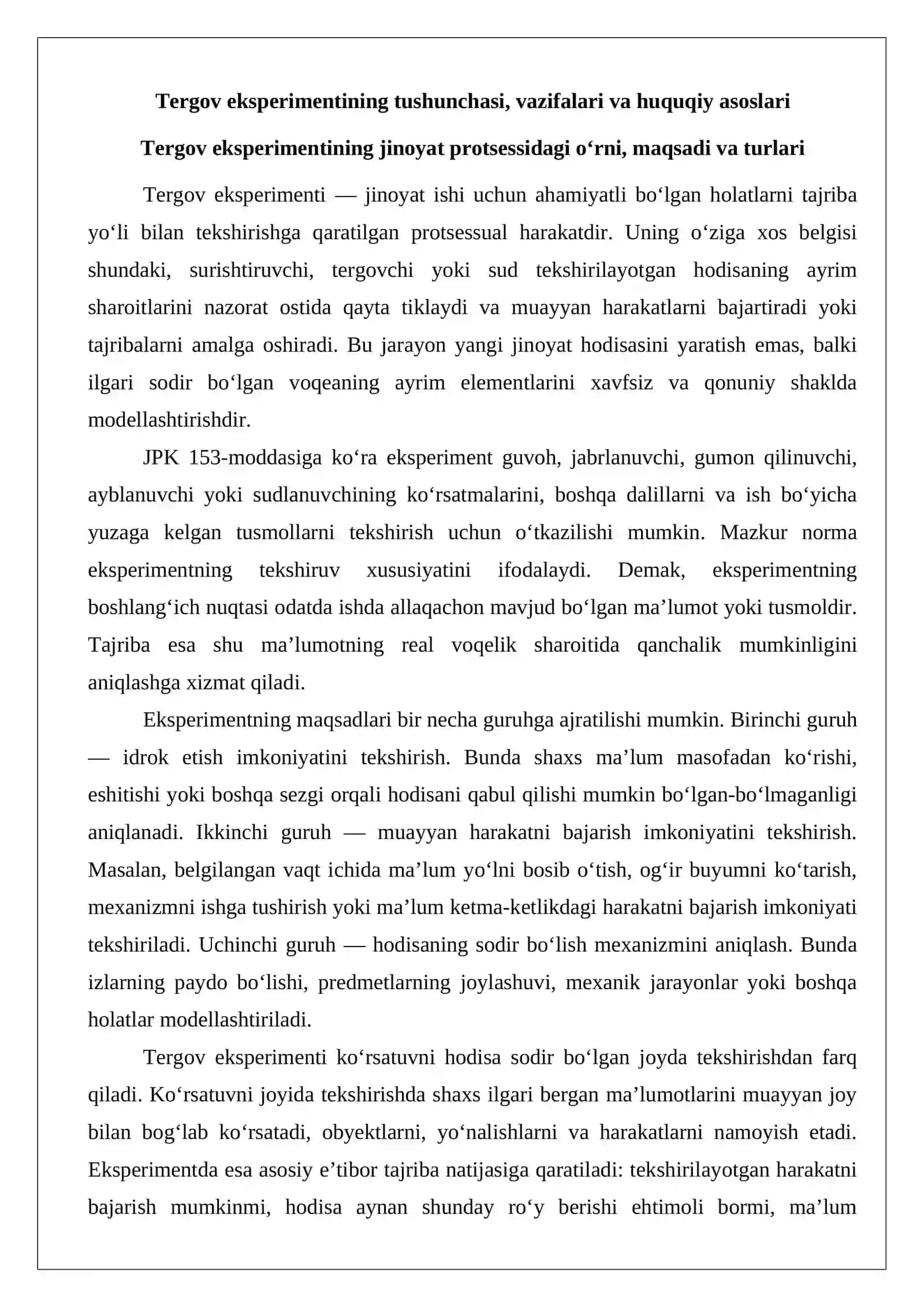Tergov eksperimenti tergov harakatini. 3