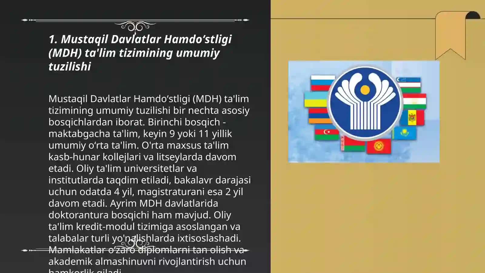 Mustaqil davlatlar hamdoʻstligi davlatining ta'lim tizimi va oʻziga xosligi 3