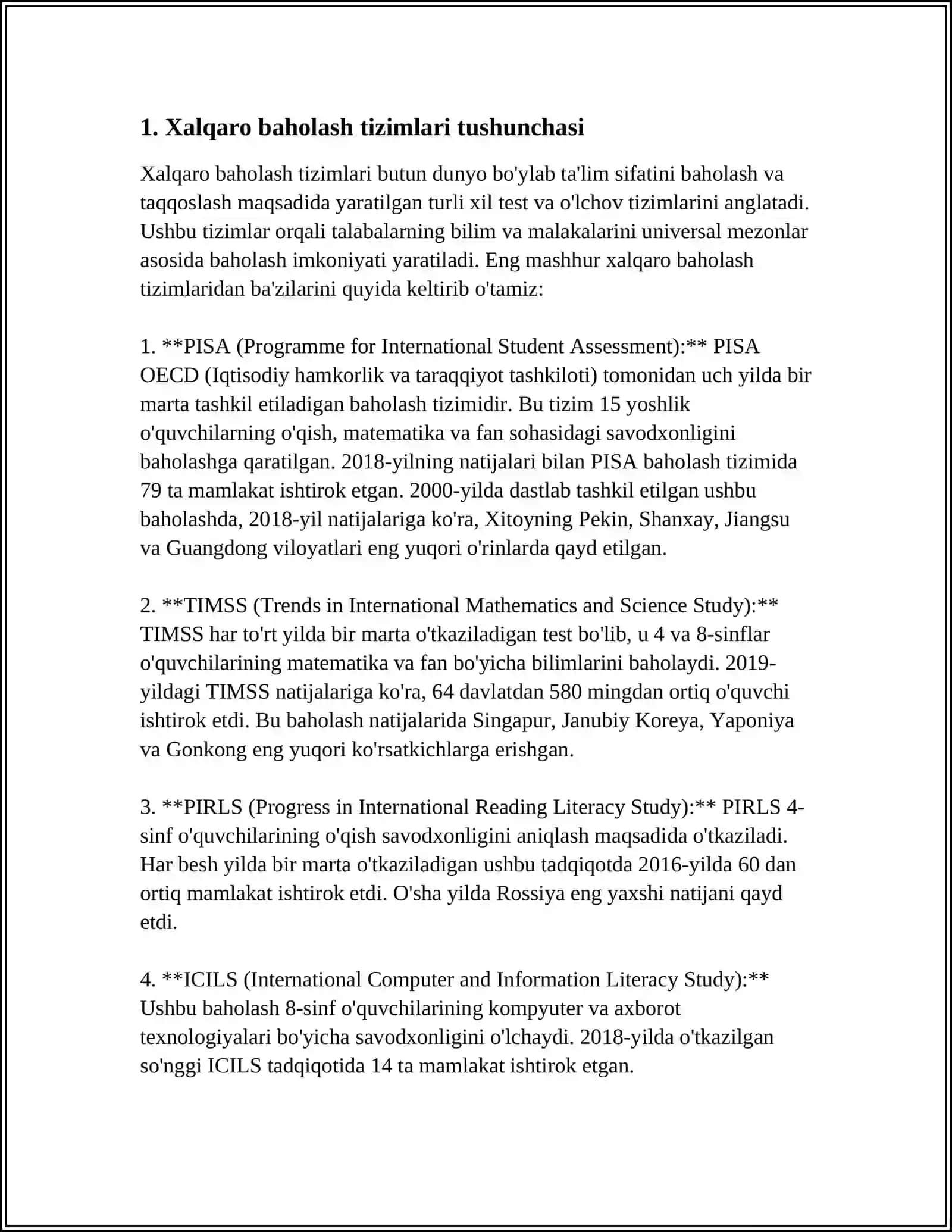 MATEMATIKA BO'YICHA BOSHLANG'ICH TA'LIM SIFATINI BAHOLASHNING XALQARO TIZIMI 3