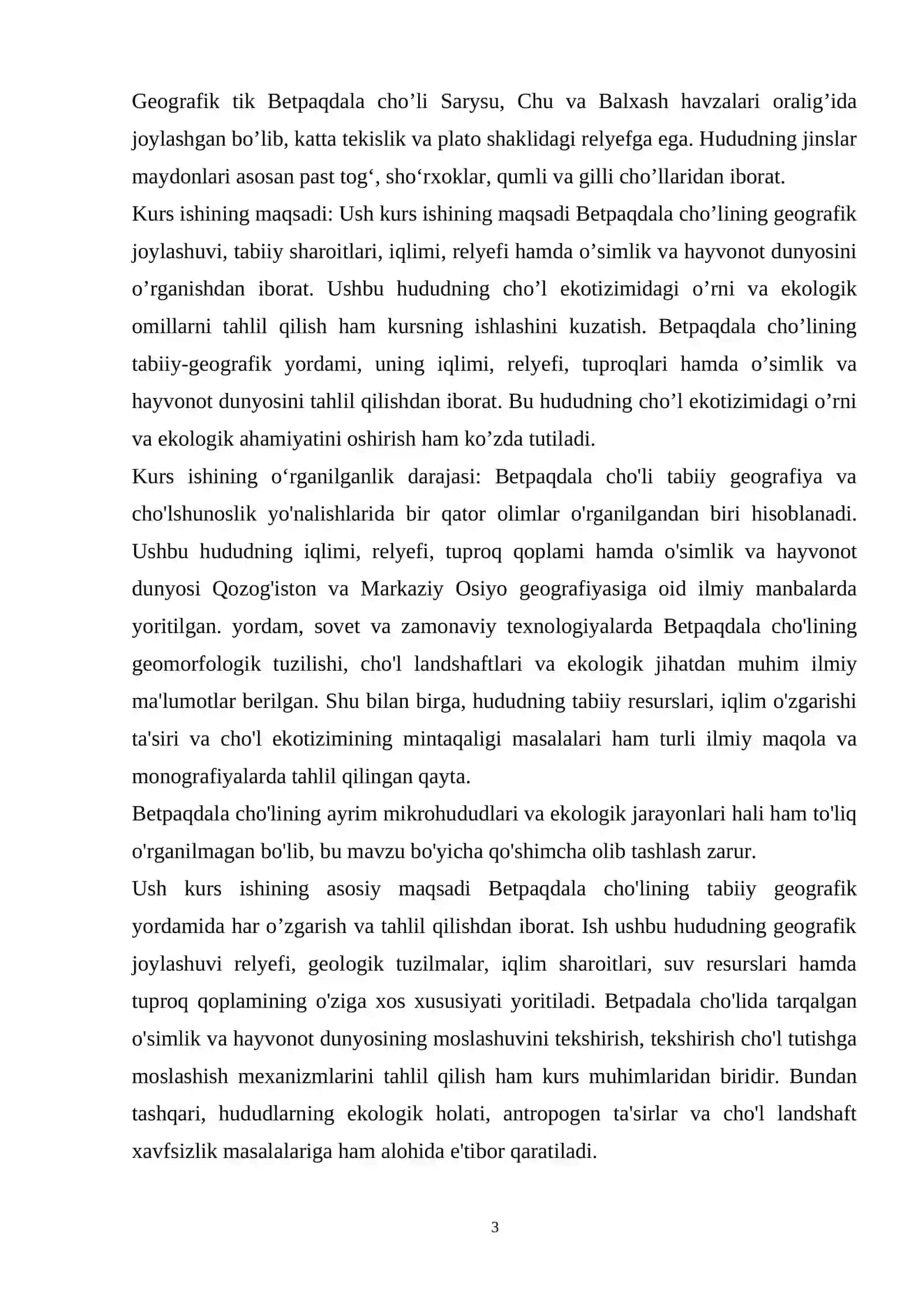 Betbaq dala cho'liga umumiy geografik tavsif 3