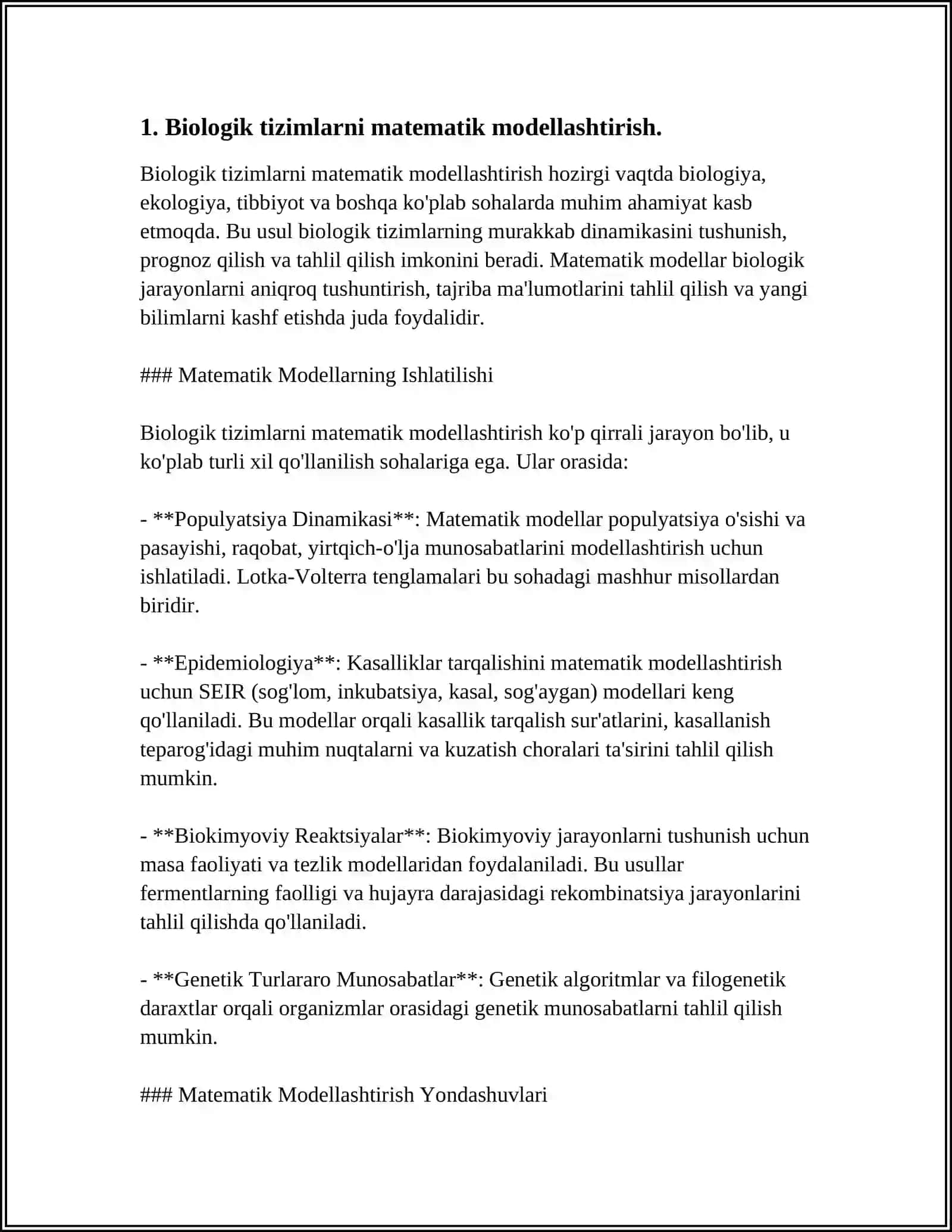 MAVZU. KIRISH.TIBBIY BIOLOGIYA SOHASIDA MATEMATIK-MODELLASHTIRISH ASOSLARI 3