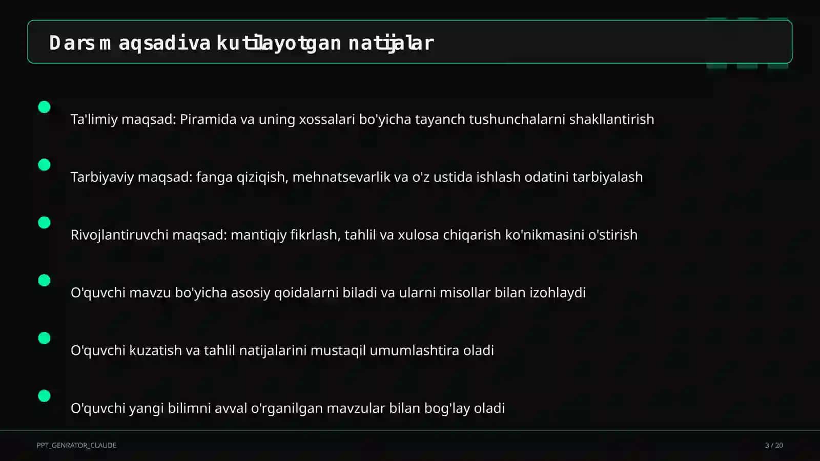 Piramida va uning xossalari (10-sinf) 3